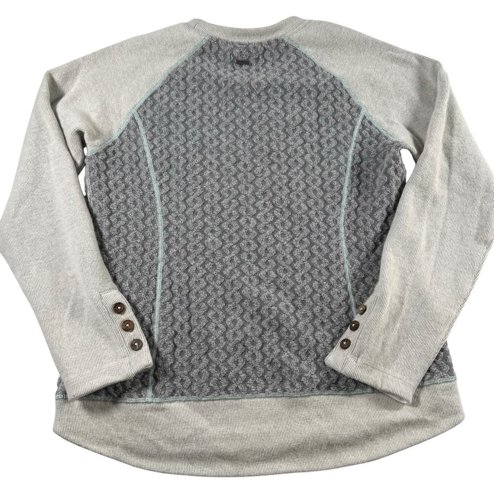 prAna Aya Sweater Gray Gravel Cable Knit Button Sleeve Women’s Large - Picture 2 of 6